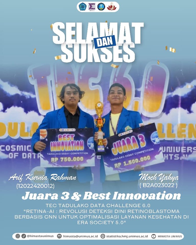 ​Mahasiswa Statistika UNIMUS Raih Juara 3 dan Best Innovation di Ajang Nasional TEC Tadulako Data Challenge 6.0